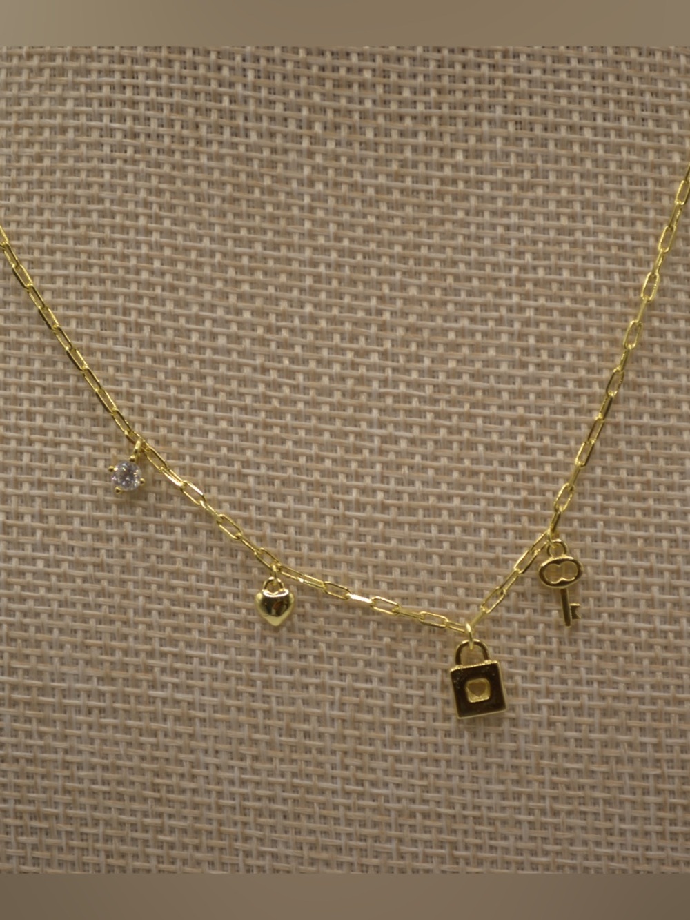 14K Gold Plated Lock and Key Charm Pendant Necklace